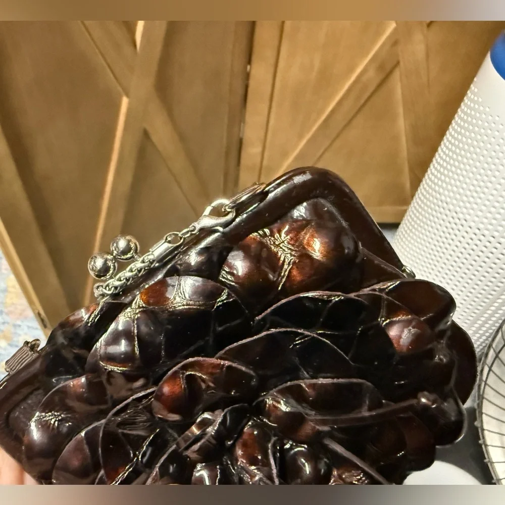 Brighton Preloved Brown Patton Floral Leather Clutch - Picture 6 of 9